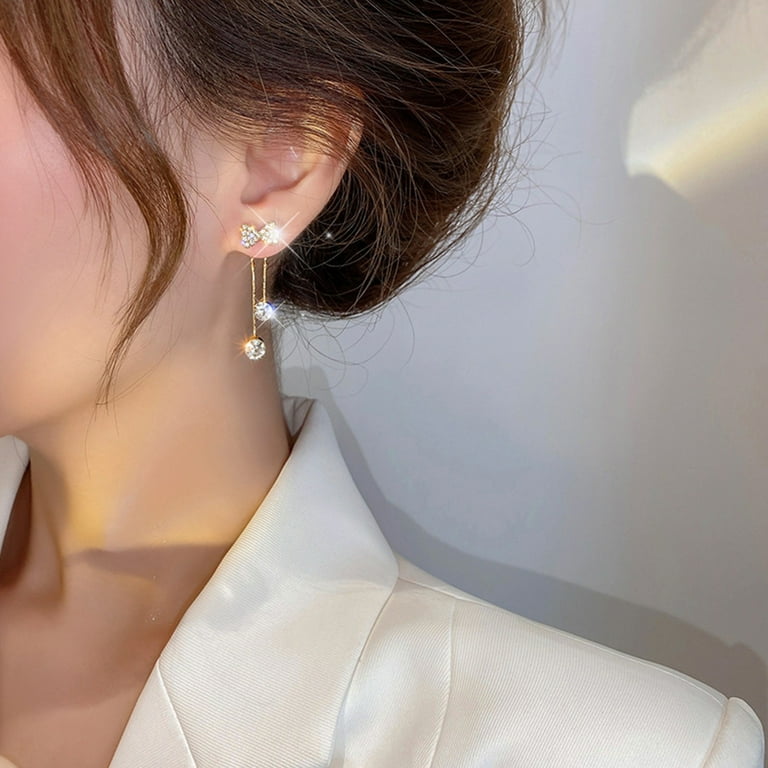 CFXNMZGR Earrings For Women Bow Drop Dangle Earrings For Women Statement Stud Earrings With Zircon Tassel Fashion Jewelry Bow Rhinestone Tassel Earrings For Ladies Girls Walmart