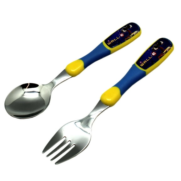 WALL-E Yellow/Blue Handled Stainless Steel Kids Spoon and Fork Set