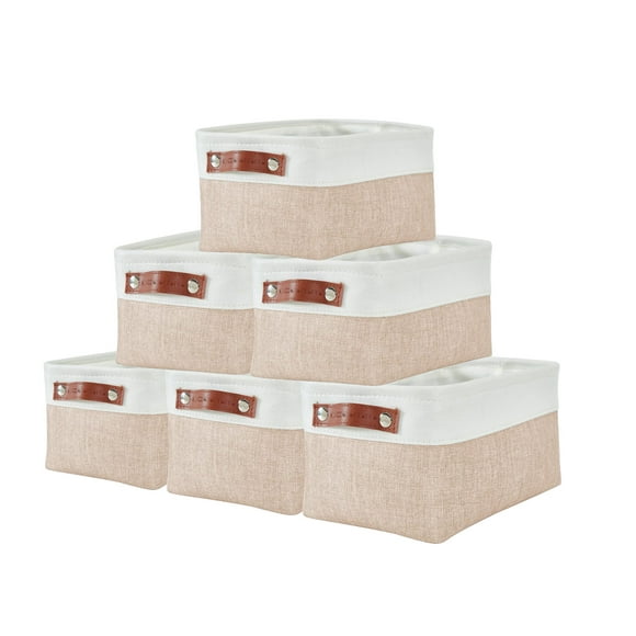 Cestas de almacenamiento DECOMOMO pequeñas, paquete de 6, color beige y blanco