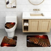4Pcs/set Leopard Washable Waterproof Shower Curtain 71 x 71 Inch Durable Non-slip Toilet Lid Cover Mat Bathroom Rug Set