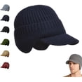 thumbnail image 1 of Gorro de punto elástico con protección para las orejas para hombres, gorro de punto grueso con forro polar grueso de invierno con visera, 1 of 3