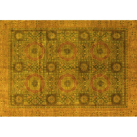 Ahgly Company Indoor Rectangle Oriental Yellow Modern Area Rugs, 2' x 5'