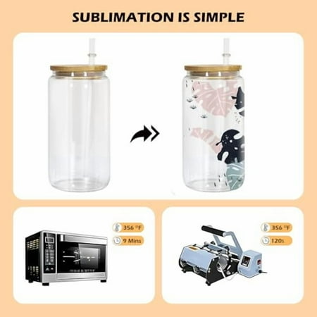 [25Pcs Set 16 oz sublimation Glass with Bamboo Lid and Straws, 16 oz Sublimation Glass Mason Jar, Drinking Glasses, Beer Glasses, Ice Coffee Glasses, Soda, Tea.