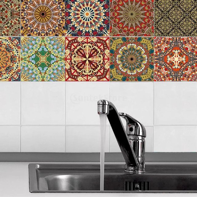Paquete de 20 de pared perfecl con Impresión bohemia Fáciles de limpiar para Cocina 20x20cm