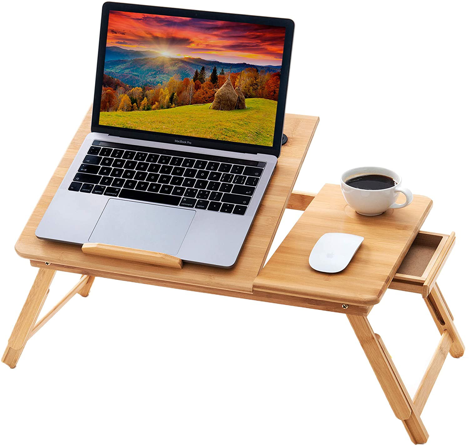 Adjustable Natural Wood Folding Reading Book Table Bed Tray Laptop Desk 