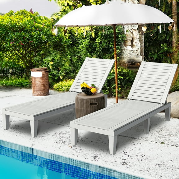 Uforic 2 Pcs Outdoor Lounge Chairs, Sturdy Chaise Loungers with Adjustable Backrest for Patio & Poolside