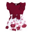 thumbnail image 4 of ITSAME Girls Outfit Sets, Knit Cotton Bow Ruffle Sleeve Top and Floral Print Shorts 2-Piece Summer Fashion Leisure Sets Wine 9M, 4 of 9