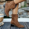 thumbnail image 4 of Womens Wide Mid Calf Cowboy Cowgirl Boots Winter Fall Fashion Leather Suede Low Cut Pointed Toe Low Heel Pull on Dress Riding Short Booties, 4 of 7