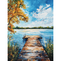 Autumn Lake Dock Wall Art/Canvas Print， Perfect for Living Room， Bedroom， Office， Bathroom， and Hallway Decoration