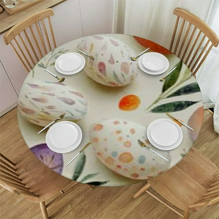 

Tllo0ord Watercolor Easter Egg Round Tablecloth Edge Elastic Round Tablecloths for Holiday Waterproof Table Cloth Table Cover Fitted for Kitchen Outdoor Party Picnic Decor 31 -35