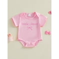 thumbnail image 2 of BemeyourBBs Toddler Baby Girl Little Sister Big Sister Matching Outfit Sweet Pink Summer Clothes Newborn Infant Romper Short Sleeve Bow Letter Embroidery T Shirt Tee Tops, 2 of 9