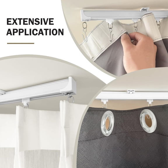 3-9ft White Curtain Track, Heavy Duty - Ceiling & Wall Mounted Rail with Hooks for Room Separation