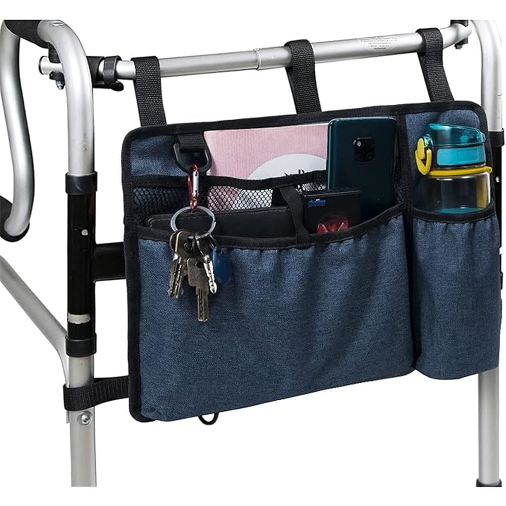 Walker Accessories for Seniors - Folding Walker Bag with Cup Holder, Storage Basket, and Organizer Pouch, Blue