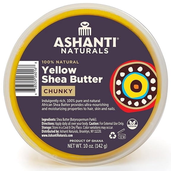 Ashanti Naturals Yellow Raw Chunky Shea Butter - 10 oz | 100% Natural Unrefined African Shea Butter from Ghana | Deep Moisturizing & Nourishing for Skin and Hair