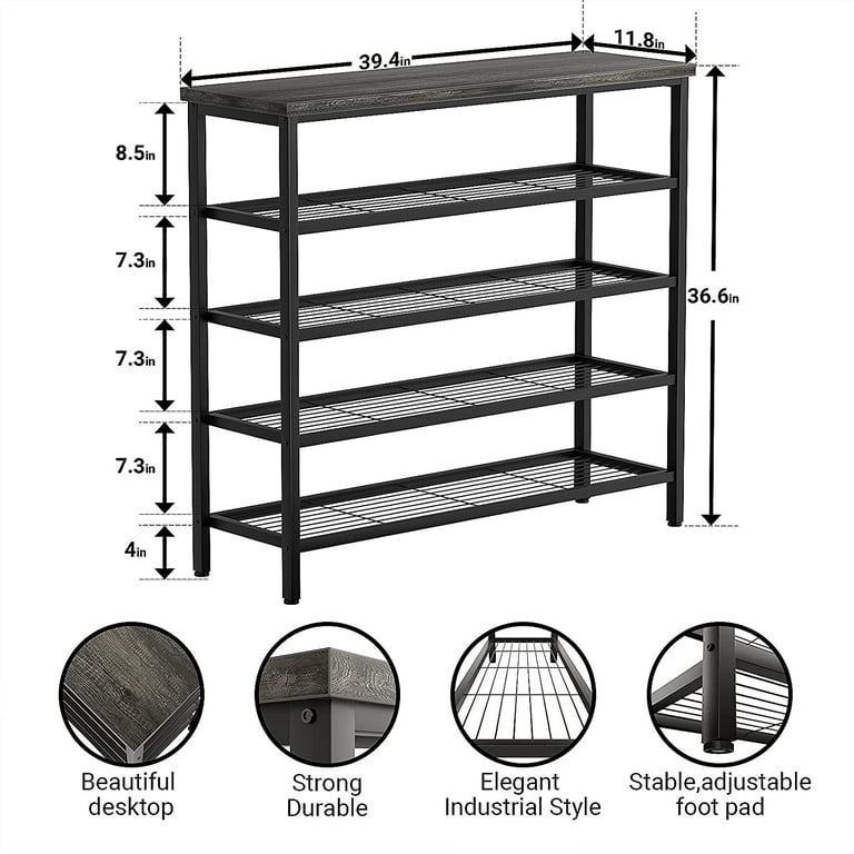 INGIORDAR Shoe Rack Organizer 5 Tier Metal Organizer Shelf with Industrial  MDF Board and Layer Fabric for Entryway Closet Bedroom Living Room