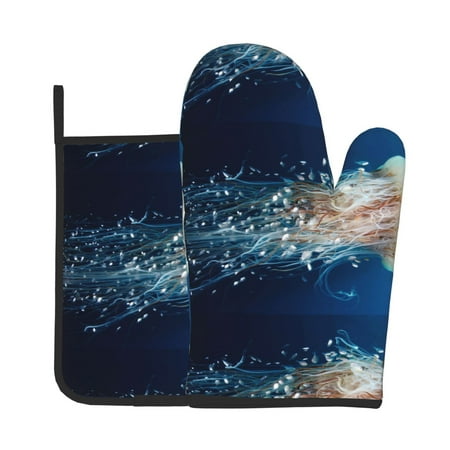 

Bingfone White Jellyfish Dansing in the Ocean Print Oven Mitts Pot Holders Set 2 PCS for Kitchen for Cooking Grilling Baking BBQ Pot Holders Cook Essentials