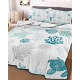 thumbnail image 3 of Quilts Twin Size Bedding Set, Turquoise Coastal Lightweight Quilted Comforter, Nautical Summer Beach Coral Sea Turtle Soft Reversible Bedspread Coverlet with Pillow Covers for All Season, 68" x 86", 3 of 7