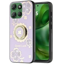 XPM for Motorola Moto G 5G 2025 Phone Case, Diamonds 3D Fashion Floral Bling Sparkly Glitter Ornaments Engraving Hybrid with Ring Stand Cover for Moto G 5G (2025) (Purple Good Luck Floral)