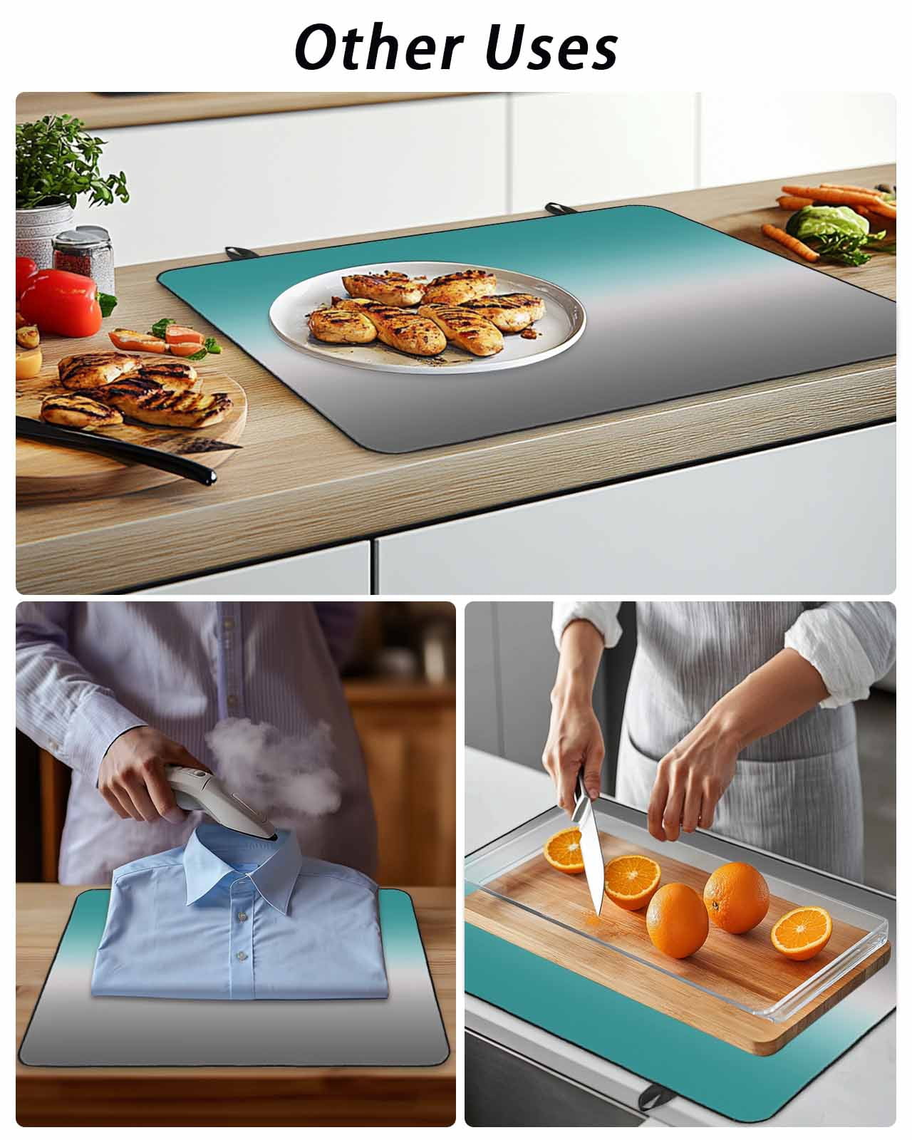Stove Top Covers for Electric Stove, Teal Grey Ombre Glass Stovetop Cover Protector, Turquoise Gradient Modern Abstract Art Induction Cooktop Protector Oven Mat for Kitchen Countertop 31"x24"