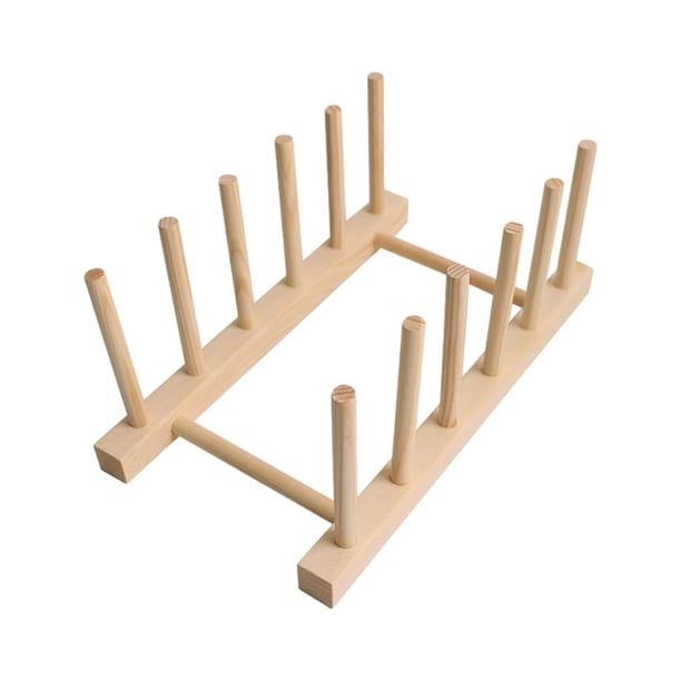 Naiovety Estante de secado de platos de madera elegante amarillo de madera de bambú estante organizador de cocina versátil que ahorra espacio Cocina y Comedor 5 cuadrículas