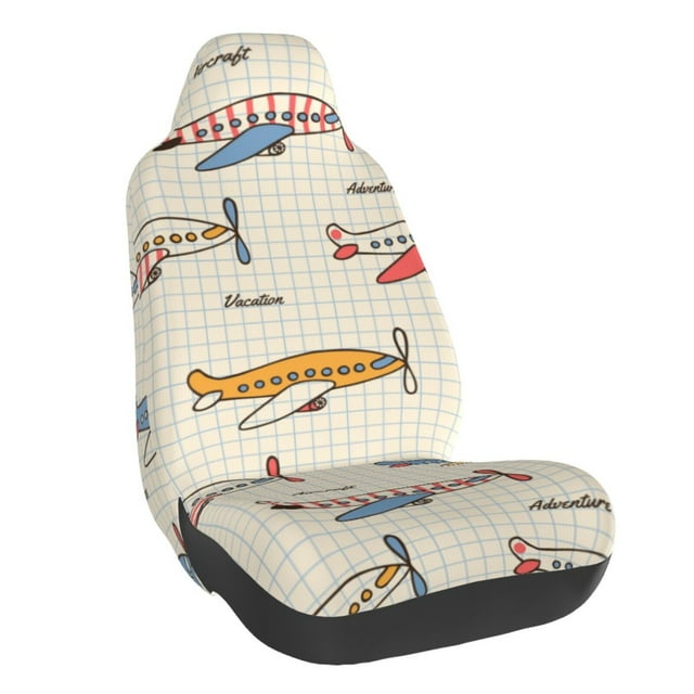 Wukai Striped Vintage Planes Full Set Car Seat Covers with Soft Padding Universal Auto Front Seats Protector and Cushion Mat