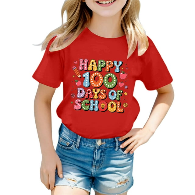 PMVFHDE Hauts d'Été pour Filles T-Shirts Graphiques pour Filles Hauts d'Été pour Filles T-Shirt Robe pour Fille 2025 Enfants Filles et Garçons T-Shirt Col Rond Manches Courtes T-Shirt Décontracté d'Été Rouge, 10-11 Ans