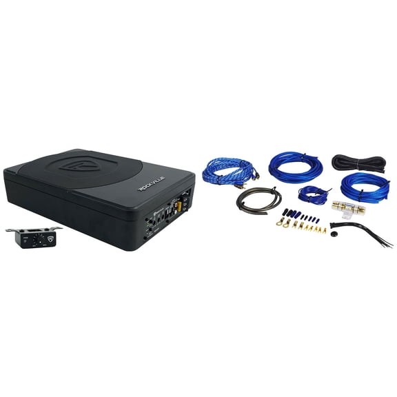 Rockville SS10P   RWK81 Amp Kit Bundle 10" 200W RMS Under-Seat Powered Sub, Slim 3" H, 8 AWG Copper Kit