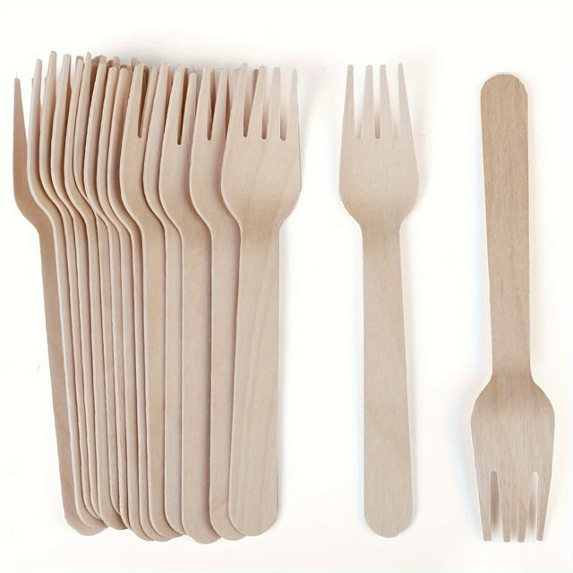 EASTIN 100Pcs Wooden Disposable Forks 6.2 inch Length Compostable Biodegradable Forks for Party Camping Picnics