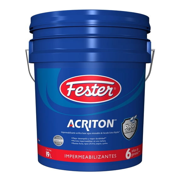 Impermeabilizante Acrílico Base Agua Renovable de Secado Extra Rápido Fester Acriton ProShield 6 Años 19 L Rojo