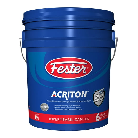 Impermeabilizante Acrílico Base Agua Renovable de Secado Extra Rápido Fester Acriton ProShield 6 Años 19 L Rojo
