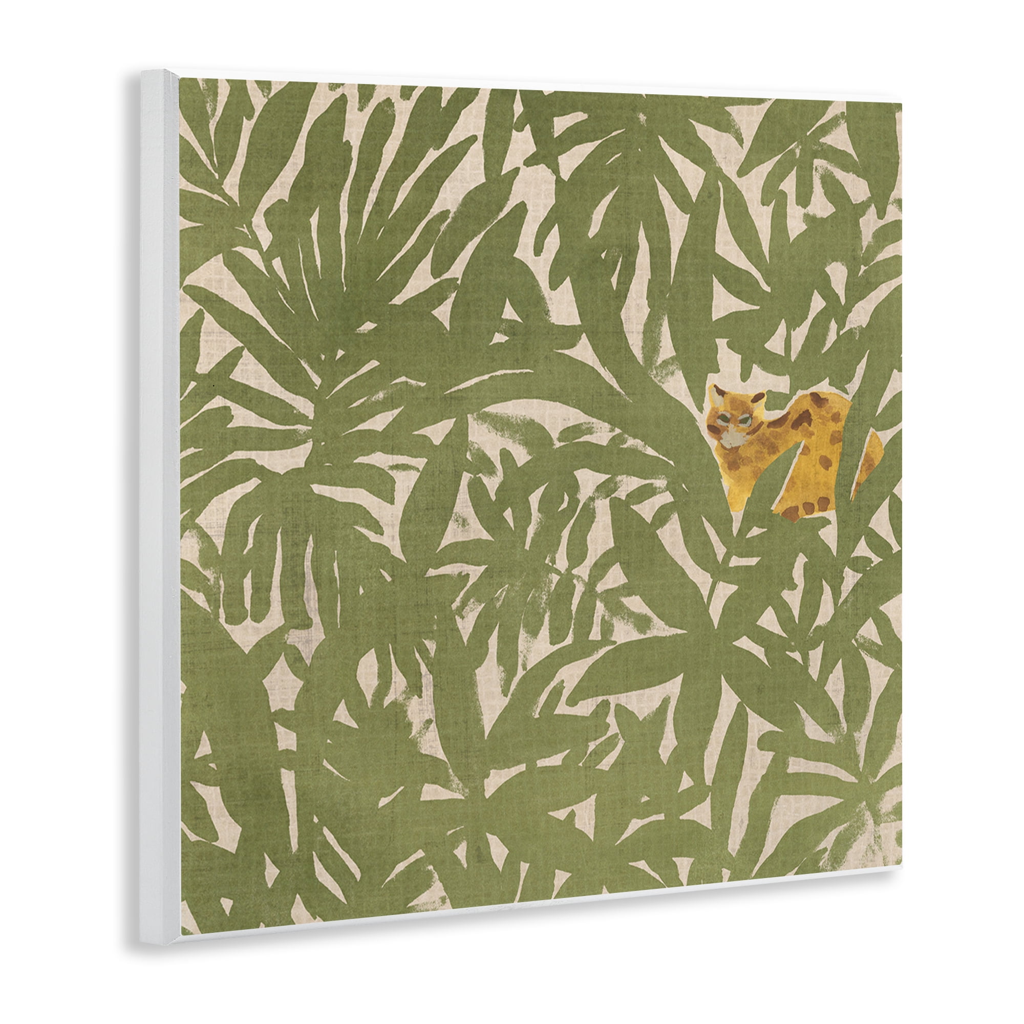 Stupell Industries Hiding Cheetah Palm Plants Botanical & Floral Painting Unframed Art Print Wall Art, 12 x 12