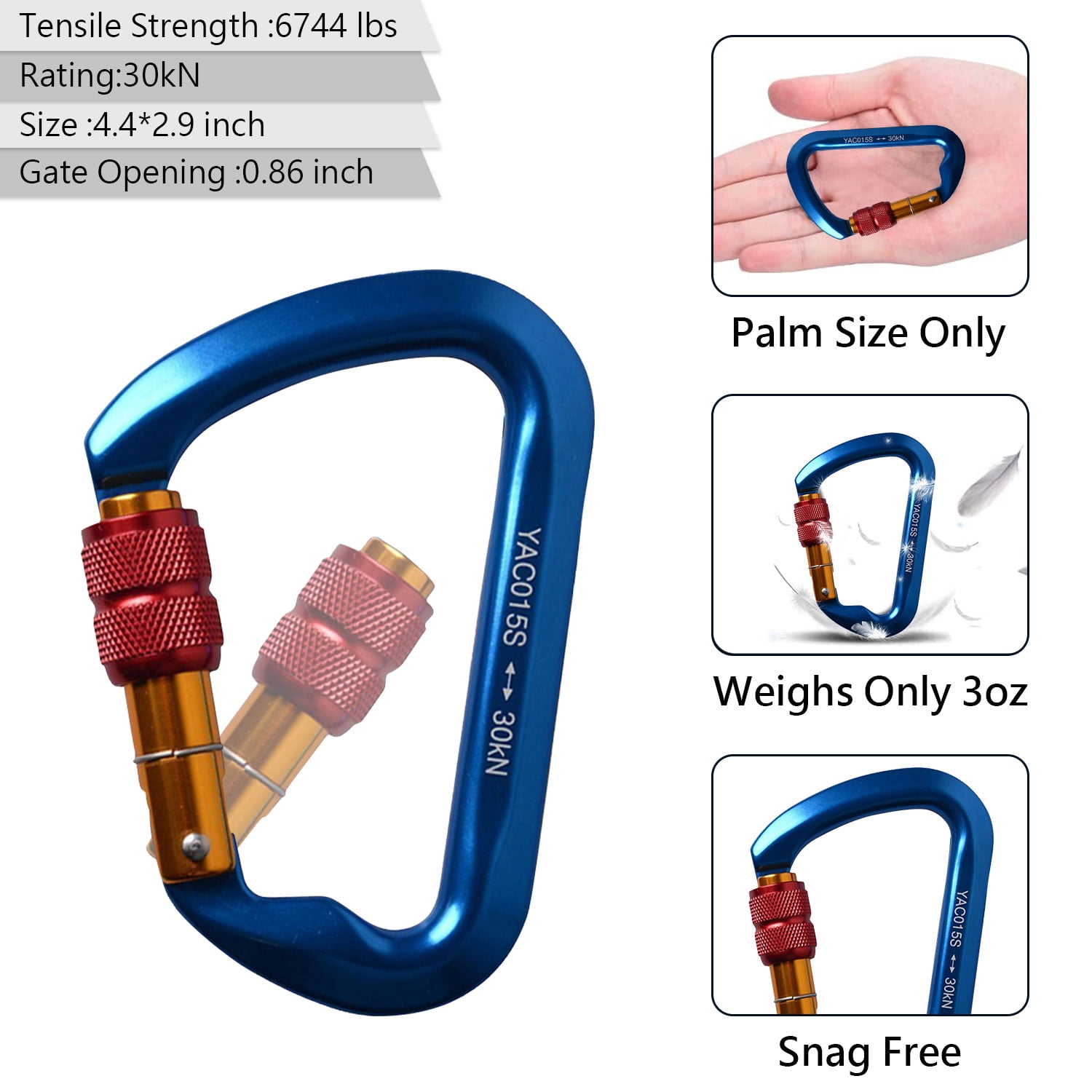 Aluminum Carabiner Clip, Heavy Duty Carabiners with Screw Gate 30kN D Ring Locking Carabiner for Hiking Camping Fishing and Outdoor Use(5 PCS)