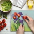 thumbnail image 3 of Garden Art Cutting Board, Flowers of Iris with Green Leaves Gardening Plants Spring Morning, Decorative Tempered Glass Cutting and Serving Board, Large Size, Violet Green and Yellow, by Ambesonne, 3 of 5