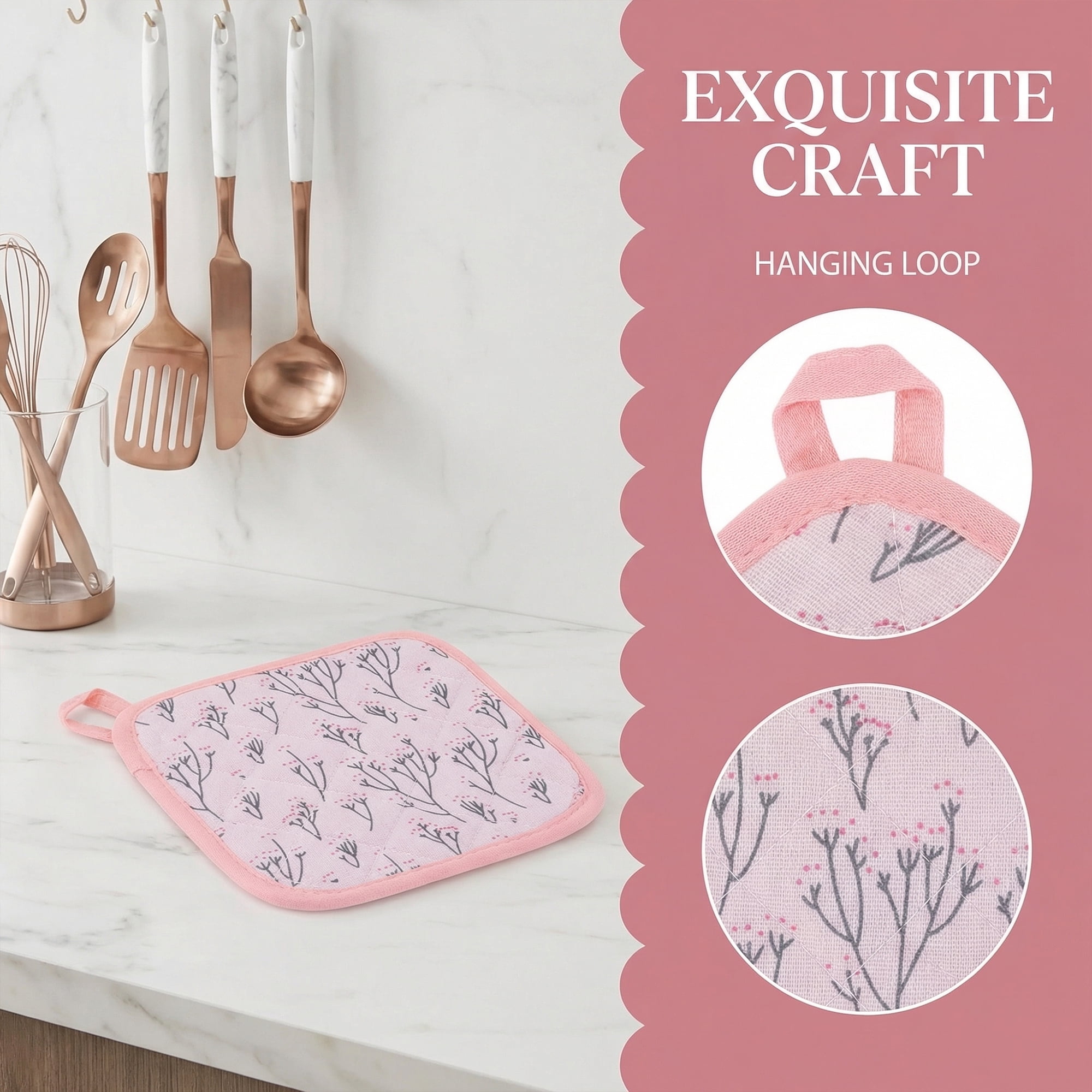 Unique Bargains Durable Heat Resistant Non-Slip Pot Holders for Cooking Pink 2Pcs
