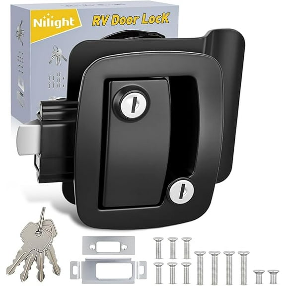 Nilight RV Door Lock Replacement with Paddle Deadbolt, Black Zinc Alloy Entry Handle Latch, 4 Keys Heavy Duty Lock Kit for Camper Trailer Horse Cargo RVs