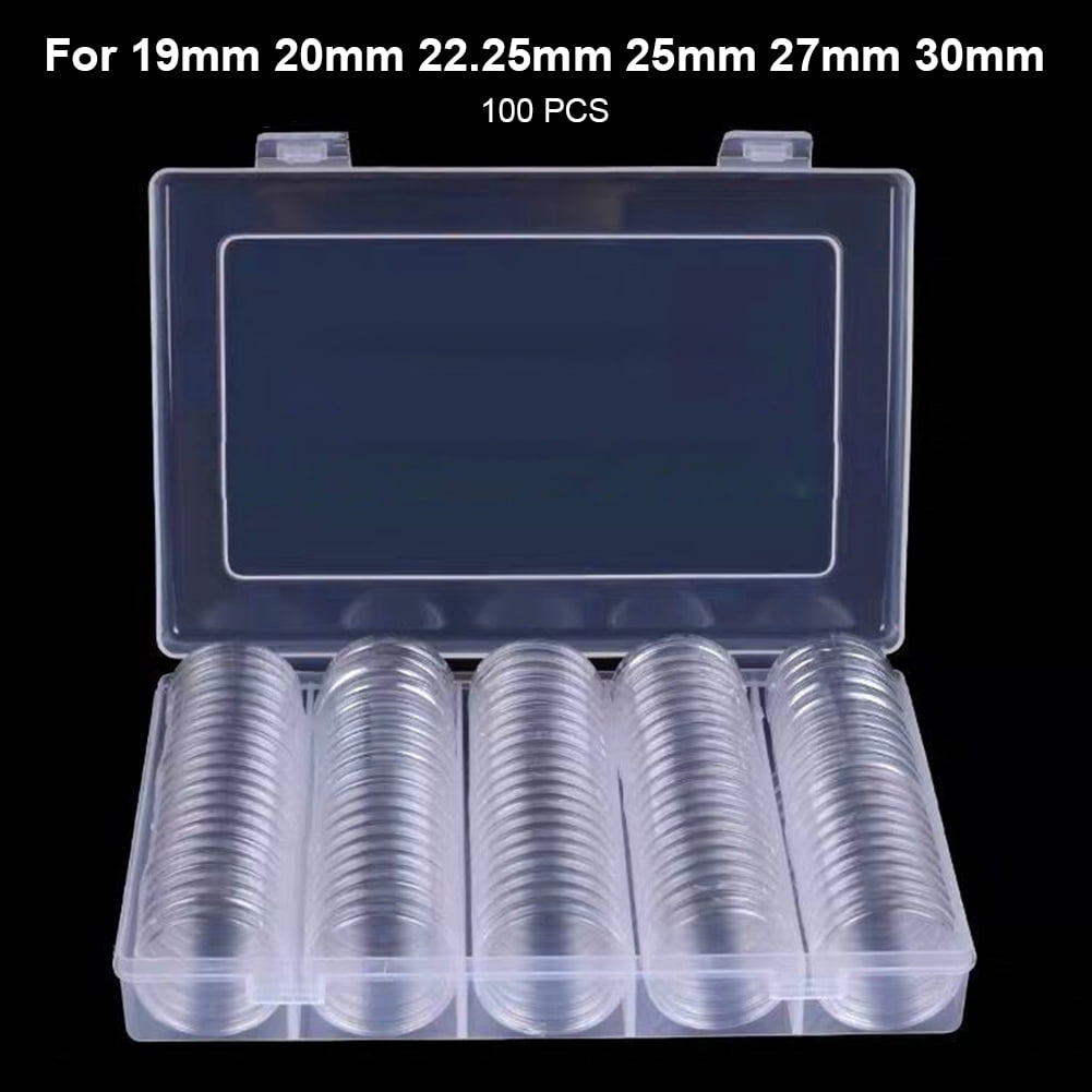 Foam Cushions with Clear Plastic Storage Organizer Box for Coin Collection Supplies 17//20//25//27//30 mm 100 Pieces 30mm Coin Holder Coin Capsules and 100Pcs 5 Sizes