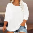 thumbnail image 2 of Hot days, bold styles Olyvenn Plus Size Tops for Women 3/4 Sleeve Round Neck Tunic Tops Loose Fit Solid Basic Tshirts Trendy Summer Blouses 2025 White XL, 2 of 4