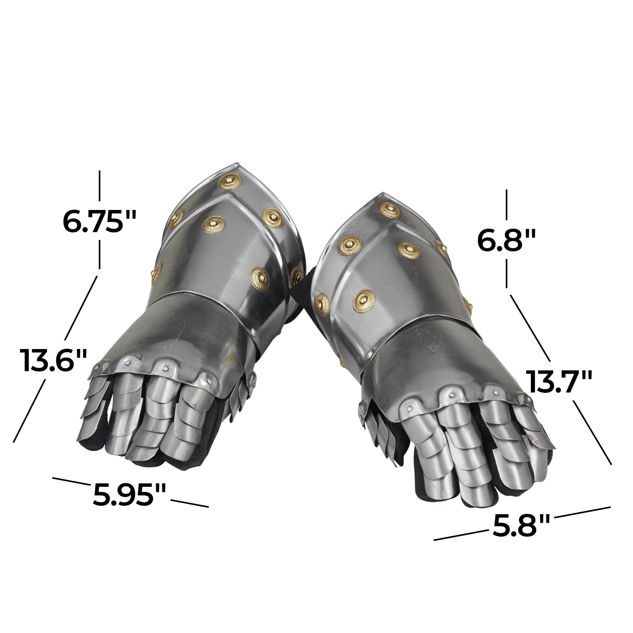 Hands 14" Metal Silver Replica Medieval Armor Gloves, by DecMode (2 Count)
