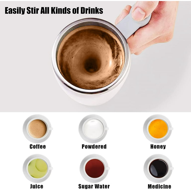 Self stirring coffee mug - Automatic mixing stainless steel cup - To stir  your coffee, tea, hot chocolate, milk, protein shake, bouillon, etc. -  Ideal