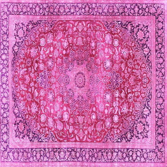 Ahgly Company Indoor Square Medallion Pink Traditional Area Rugs, 7' Square