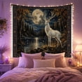 thumbnail image 2 of White Stag in Misty Forest with Glowing Full Moon and Stars, Mystical Fantasy for Wildlife Lovers, Ethereal Nature Wall Art, Housewarming Gift Tapestry Wall Hanging for Bedroom and Living Room, 2 of 7