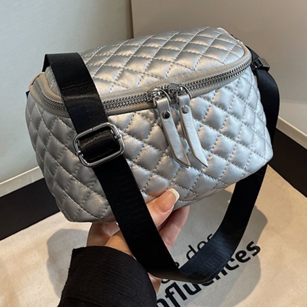 Bolso bandolera para mujer Bolso grande de cuero PU Bolsos tipo satchel acolchados (Plata)