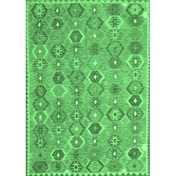 Ahgly Company Indoor Rectangle Abstract Emerald Green Contemporary Area Rugs, 5' x 7'