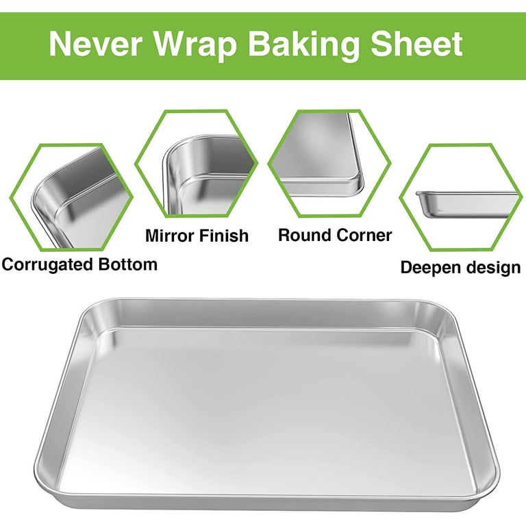 Baking Sheet Pan for Toaster Oven, Stainless Steel Baking Pans Small Metal Cookie  Sheets by Umite Chef, Superior Mirror Finish Easy Clean, Dishwasher Safe, 9  x 7 x 1 inch, 3 Piece/set 