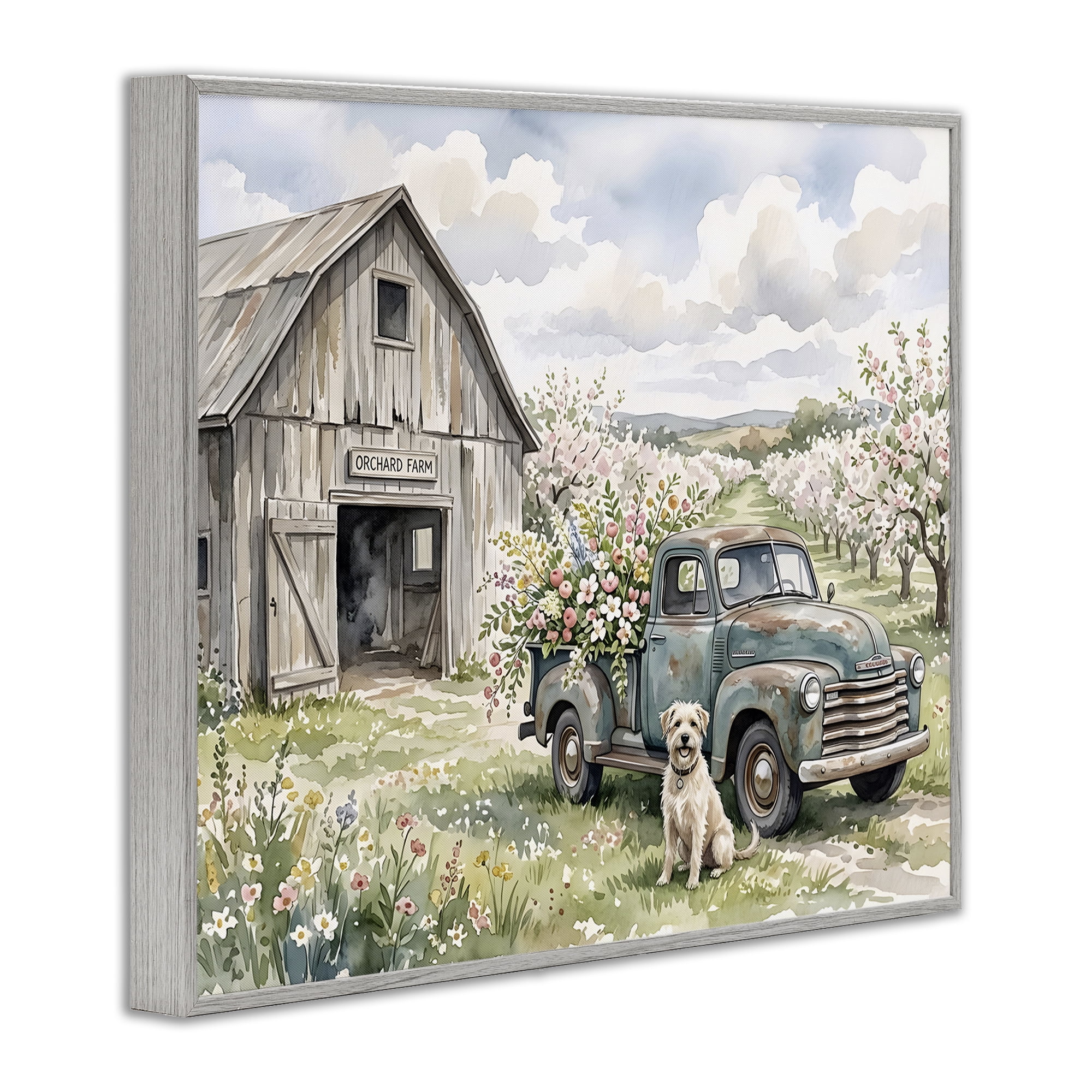 Stupell Industries Spring Orchard and Truck Gray Framed Giclee Art, design by Tabz Jones