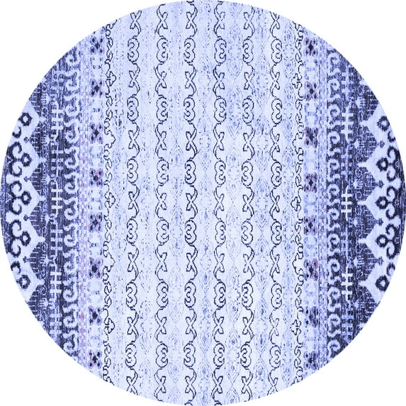 Ahgly Company Machine Washable Indoor Round Abstract Blue Contemporary Area Rugs, 6' Round
