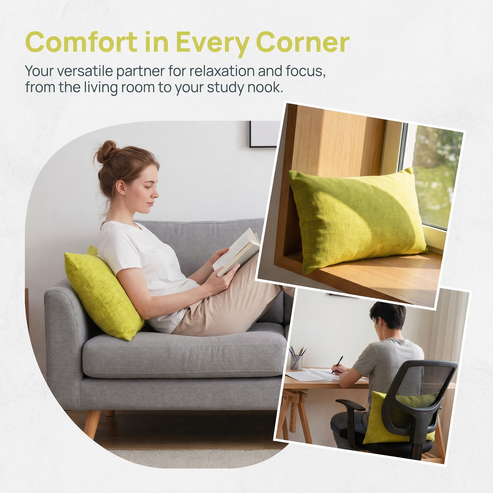 Unique Bargains Lumbar Support Pillow Flax Back Support for Driving Yellow 11.8"x19.7"