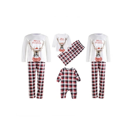 

IZhansean Christmas Family Matching Pajamas Set Adult Kids Baby Deer Printed Tops+Plaids Pants Sleepwear Nightwear Set