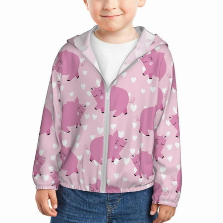 

Sun Hoodie for Kids Rose Pink Cute Pig Love Long Sleeve Swim Fishing Shirts Sun Protection Zip Up Jacket Clothing Athletic Hoodie