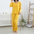 thumbnail image 6 of Tnhcen Women's Summer Lightweight Solid Color Modal Cotton Polyester Long Sleeve Long Pants Pajama Set Elastic Waist Drawstring Breathable Comfortable Loungewear, 6 of 7